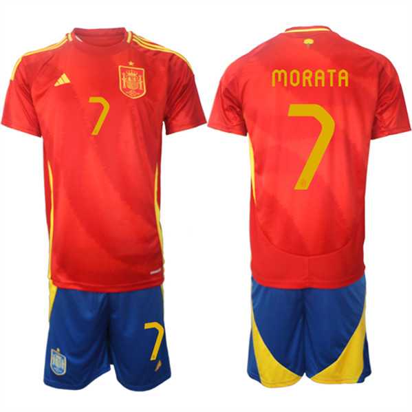 Men's Spain Team #7 alvaro Morata 2024-25 Red Home Soccer Jersey Suit,We sell and wholesale Men's Spain Team #7 alvaro Morata 2024-25 Red Home Soccer Jersey Suit on line form chian!